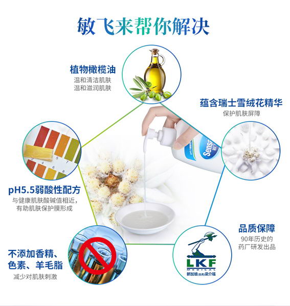 保湿滋润不油腻 敏飞洁肤浴露温和养护改善敏感肌
